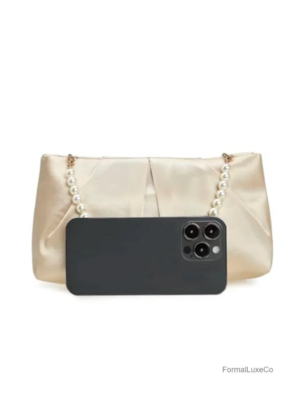 Pleated Satin Clutch Even Bag Wedding Party Formal Purse with Removable Chain